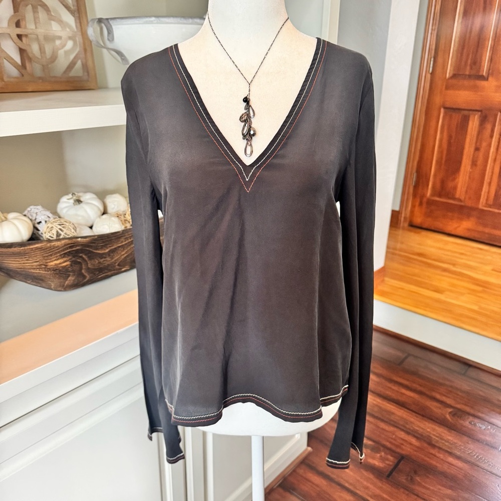 Madewell Silk V-Neck Open Tie Back Top
